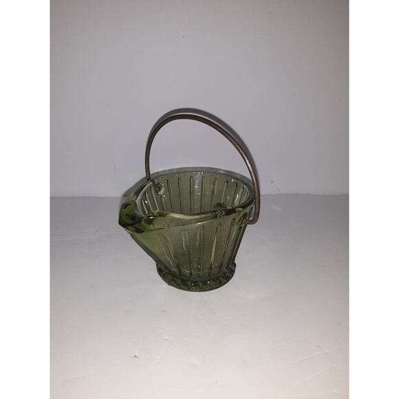 Vintage Hazel Atlas Green Mini Glass Coal/Ash Tray/Scuttle Bucket w/ Wire Handle - Picture 4 of 6